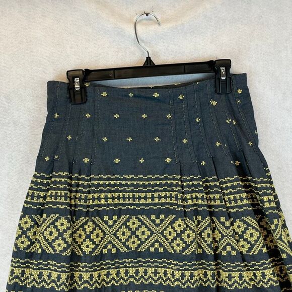 NWT M.S.S.P. Skirt Size 4 Blue Yellow Arianna Boho Cross Stitch Embroidered - Picture 2 of 11